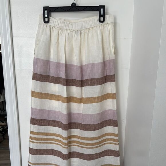 RACHEL ZOE Striped Linen Skirt - Cream, Brown, and Tan 100%Linen Size M - Picture 2 of 7